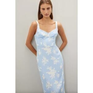 Reformation “Reverie” Floral Blue Viscose Maxi Dress Sweetheart Neck Size 6